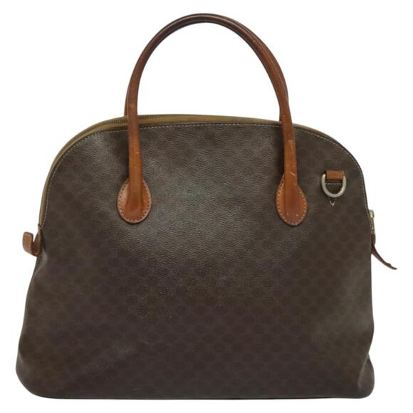 CELINE Macadam Canvas Hand Bag Pvc Leather Brown Gold - Picture 3 of 12